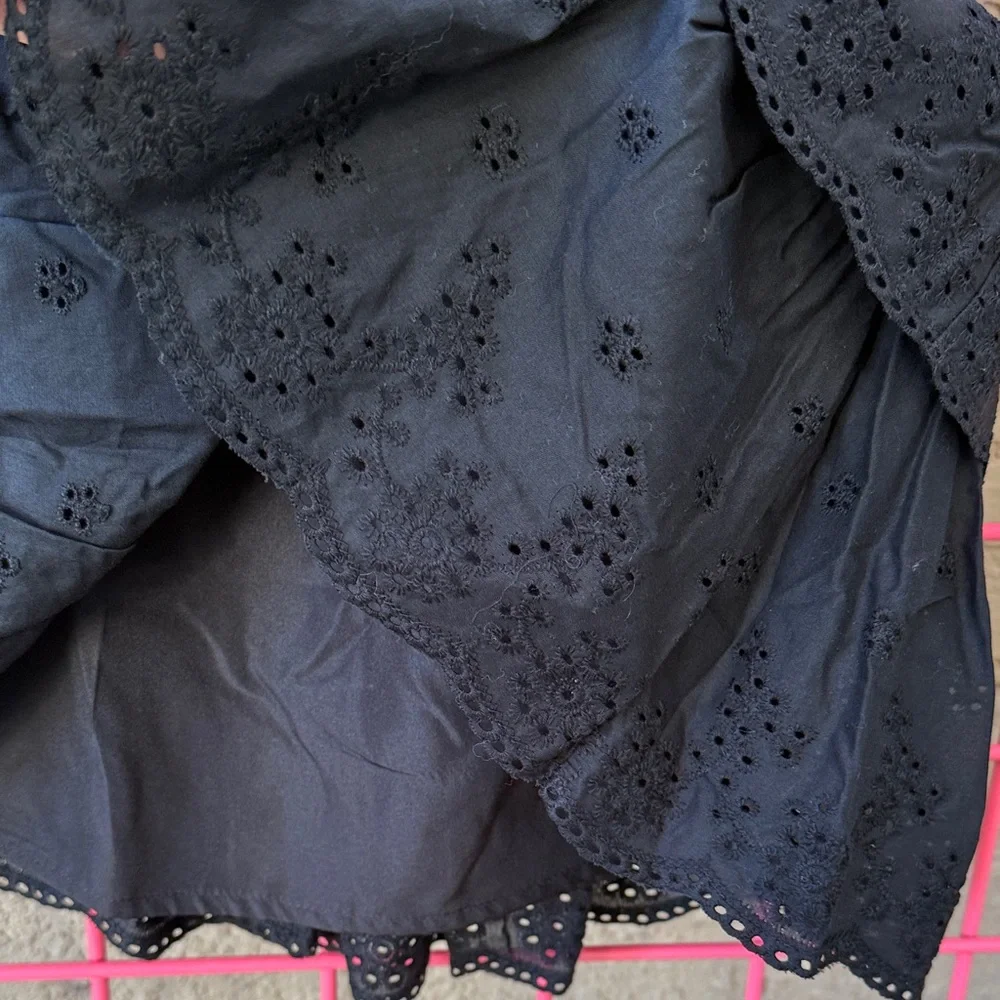 New GAP Mixed Media Black Cotton Eyelet Dress with Short Sleeve